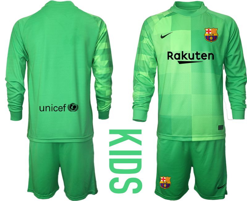 Youth 2021-2022 Club Barcelona green goalkeeper long sleeve blank Soccer Jersey